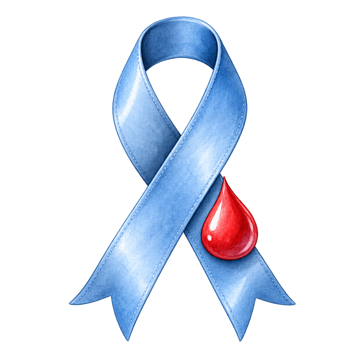 Type 1 diabetes awareness ribbon with a red blood drop